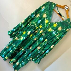 H&M Green Tropical Print Long Sleeve Dress